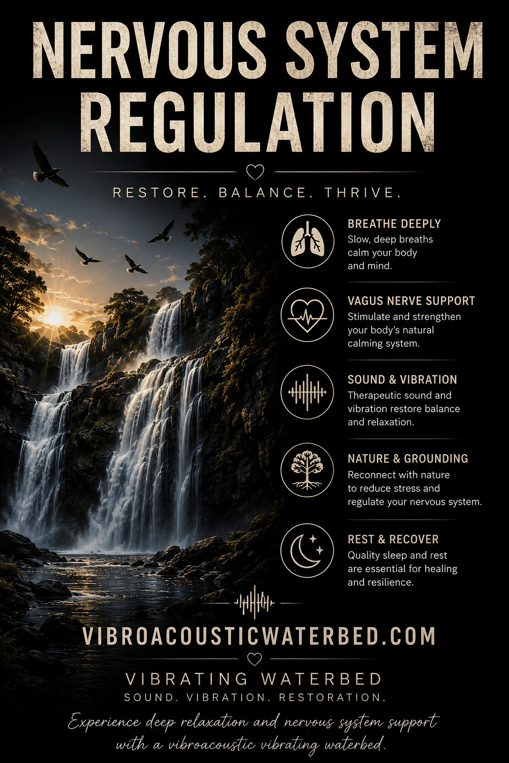 Nervous system regulation support through vibroacoustic therapy, sound vibration, vagus nerve activation, relaxation and stress reduction near Byron Bay Australia.